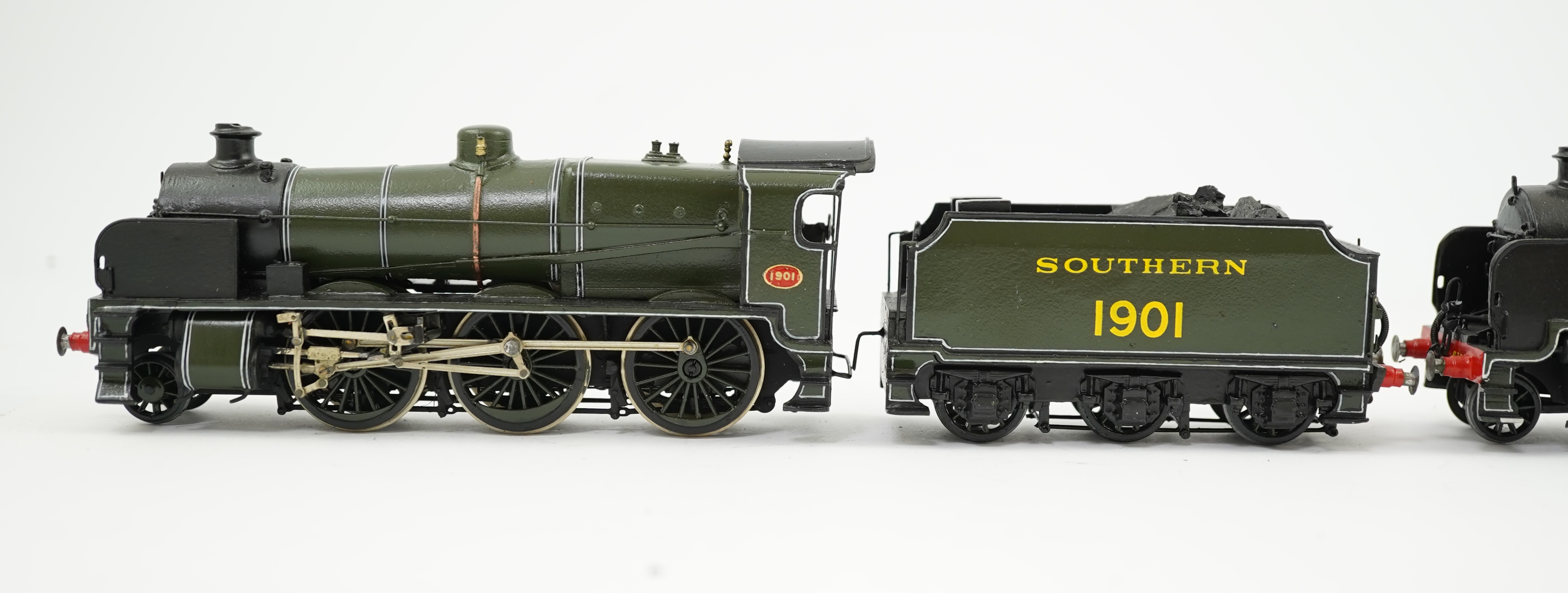Two 00 gauge brass and white metal kit built Maunsell designed Southern Railway tender locomotives; a class U1 2-6-0, 1901, together with a class U 2-6-0, 610, constructed, painted and lined to a high standard, both moto